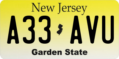 NJ license plate A33AVU