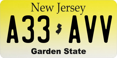 NJ license plate A33AVV