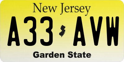 NJ license plate A33AVW