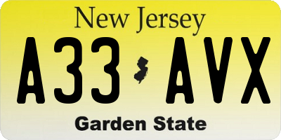 NJ license plate A33AVX