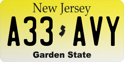 NJ license plate A33AVY