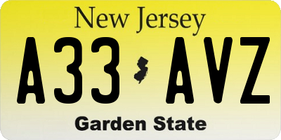 NJ license plate A33AVZ