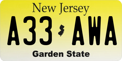 NJ license plate A33AWA