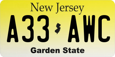 NJ license plate A33AWC