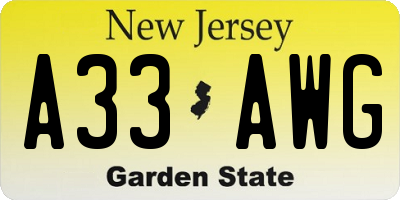 NJ license plate A33AWG