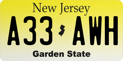 NJ license plate A33AWH