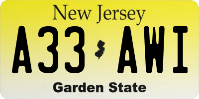 NJ license plate A33AWI