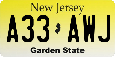 NJ license plate A33AWJ