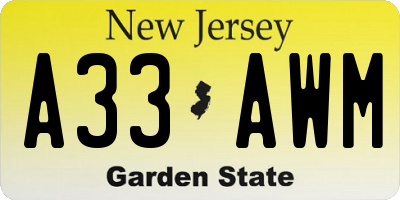 NJ license plate A33AWM