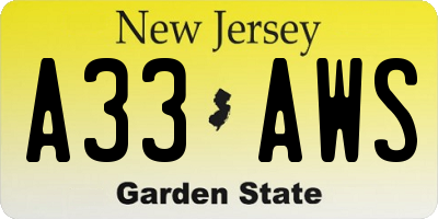 NJ license plate A33AWS