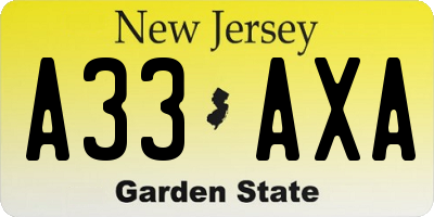 NJ license plate A33AXA