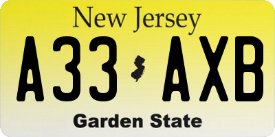 NJ license plate A33AXB