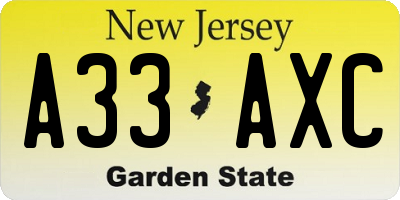 NJ license plate A33AXC