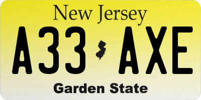 NJ license plate A33AXE