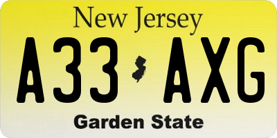 NJ license plate A33AXG