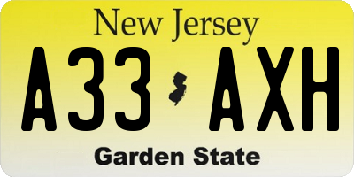 NJ license plate A33AXH