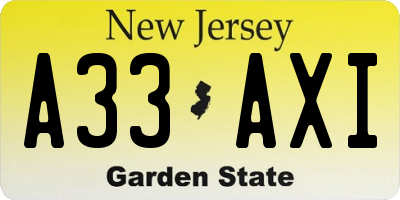 NJ license plate A33AXI
