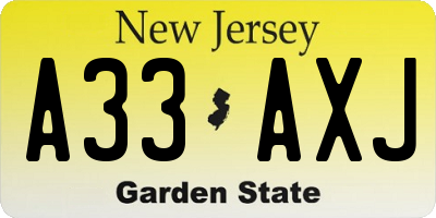 NJ license plate A33AXJ