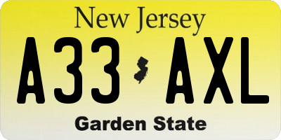 NJ license plate A33AXL