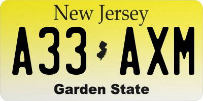 NJ license plate A33AXM