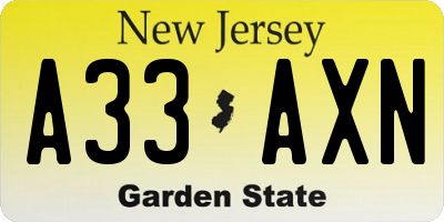 NJ license plate A33AXN