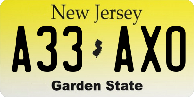NJ license plate A33AXO