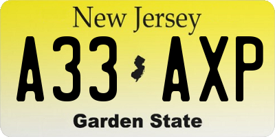 NJ license plate A33AXP