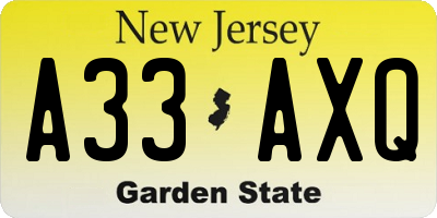 NJ license plate A33AXQ