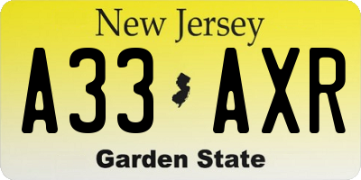 NJ license plate A33AXR