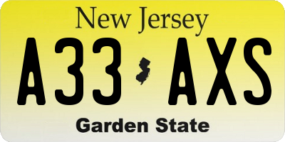 NJ license plate A33AXS