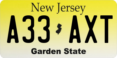 NJ license plate A33AXT