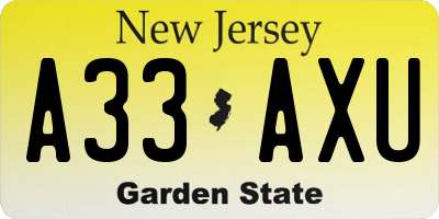 NJ license plate A33AXU