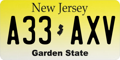 NJ license plate A33AXV