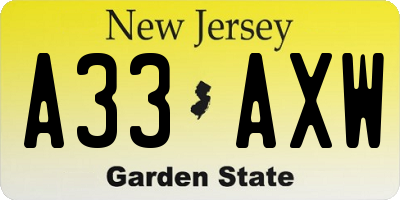NJ license plate A33AXW
