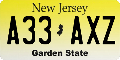 NJ license plate A33AXZ