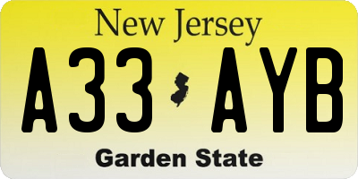 NJ license plate A33AYB