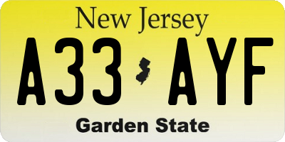 NJ license plate A33AYF