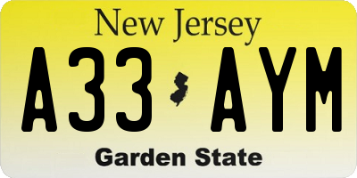 NJ license plate A33AYM