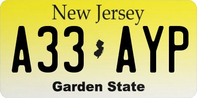 NJ license plate A33AYP