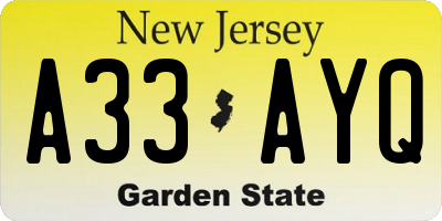 NJ license plate A33AYQ