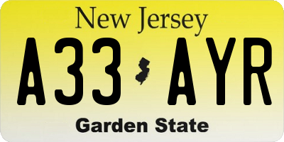 NJ license plate A33AYR