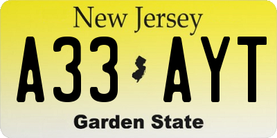 NJ license plate A33AYT