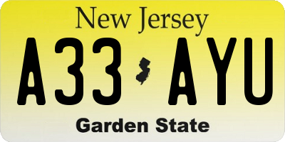 NJ license plate A33AYU
