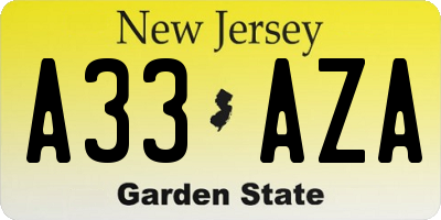 NJ license plate A33AZA