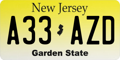 NJ license plate A33AZD