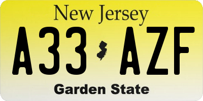 NJ license plate A33AZF
