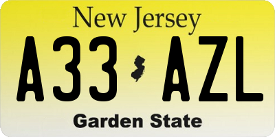 NJ license plate A33AZL