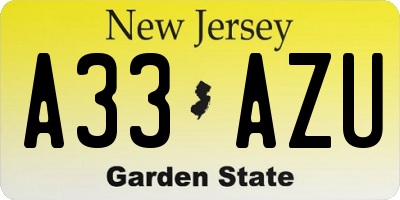 NJ license plate A33AZU