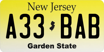 NJ license plate A33BAB