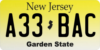 NJ license plate A33BAC